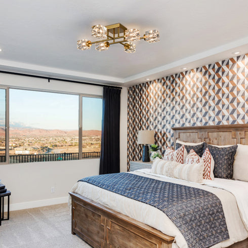 Trieste Gold Semi Flush Mount Ceiling Light Glass Shade Ceiling Sputnik Chandelier